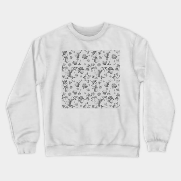 Lady Kitty Toile, Grey Crewneck Sweatshirt by boingojennie